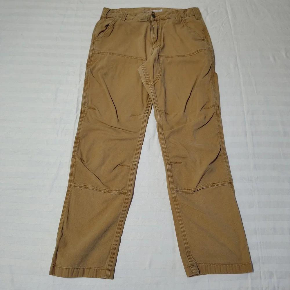 Carhartt Pants Mens 33x32 Brown Rugged Flex Double Front Canvas Utility Workwear